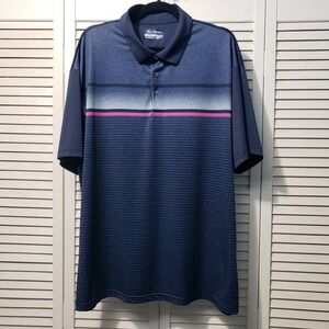 Ben Hogan Performance Golf Polo Men's Size‎ 2XL Blue Striped 3 Button Pullover